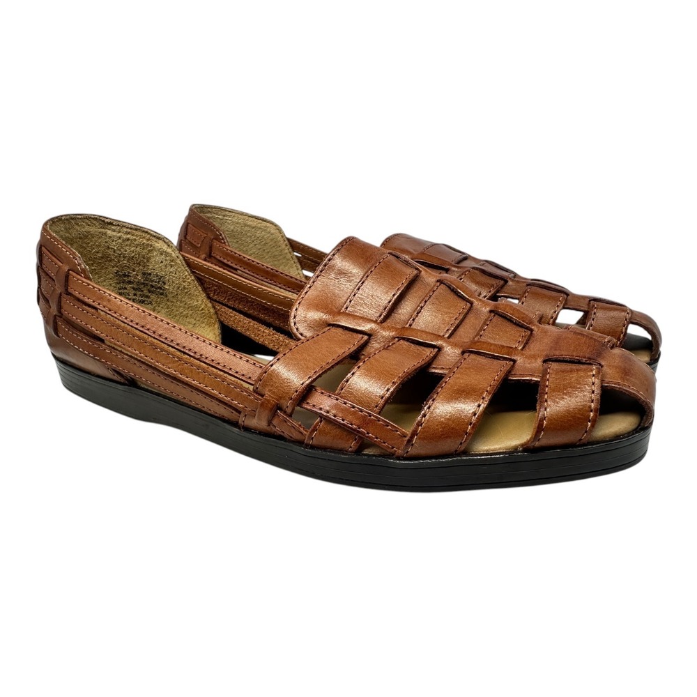 Cabin Creek Womens Brown Leather Woven Huarache Fisherman Sandals Shoes 8.5M
